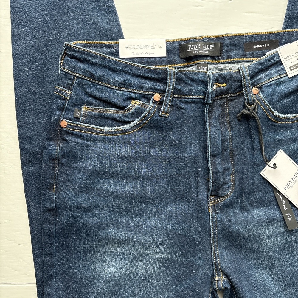 Judy Blue Womens Jeans 11/30 Dark Wash Blue High Rise Skinny Fit‎ Raw Hem NWT - Picture 14 of 15